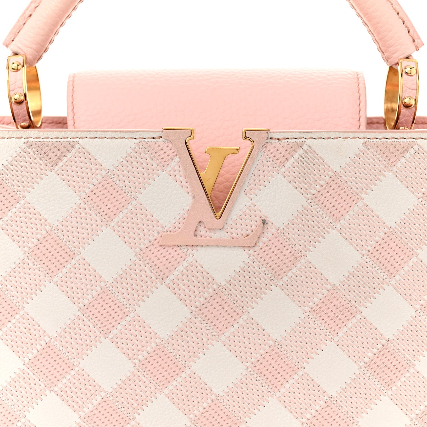 Louis Vuitton Taurillon Embroidered Vichy Capucines BB Light Pink 7 of 16