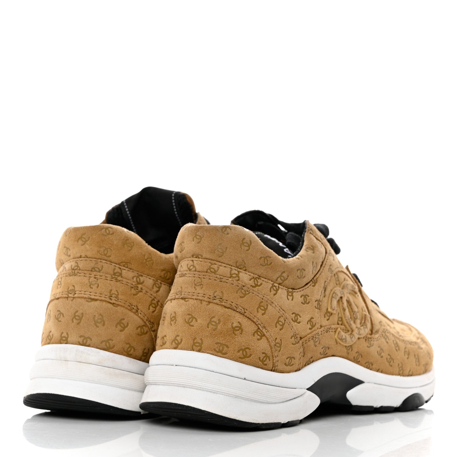 Chanel Nylon Suede Calfskin Printed CC Sneakers 37 Beige 4 of 9