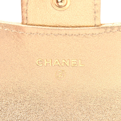 Chanel Metallic Lambskin Quilted Flap Card Holder Wallet Gold 6 of 9