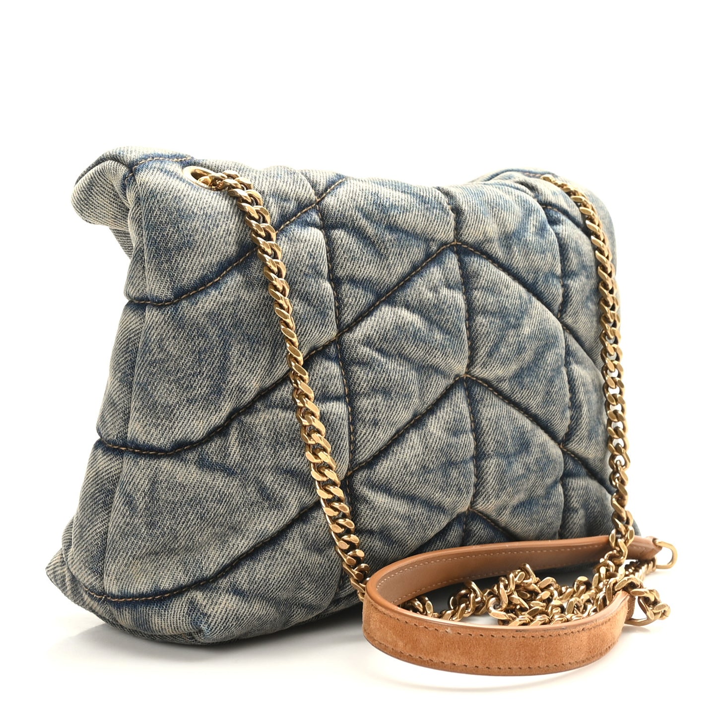 Denim Quilted Toy Loulou Puffer Monogram Chain Satchel Blue Cinnamon
