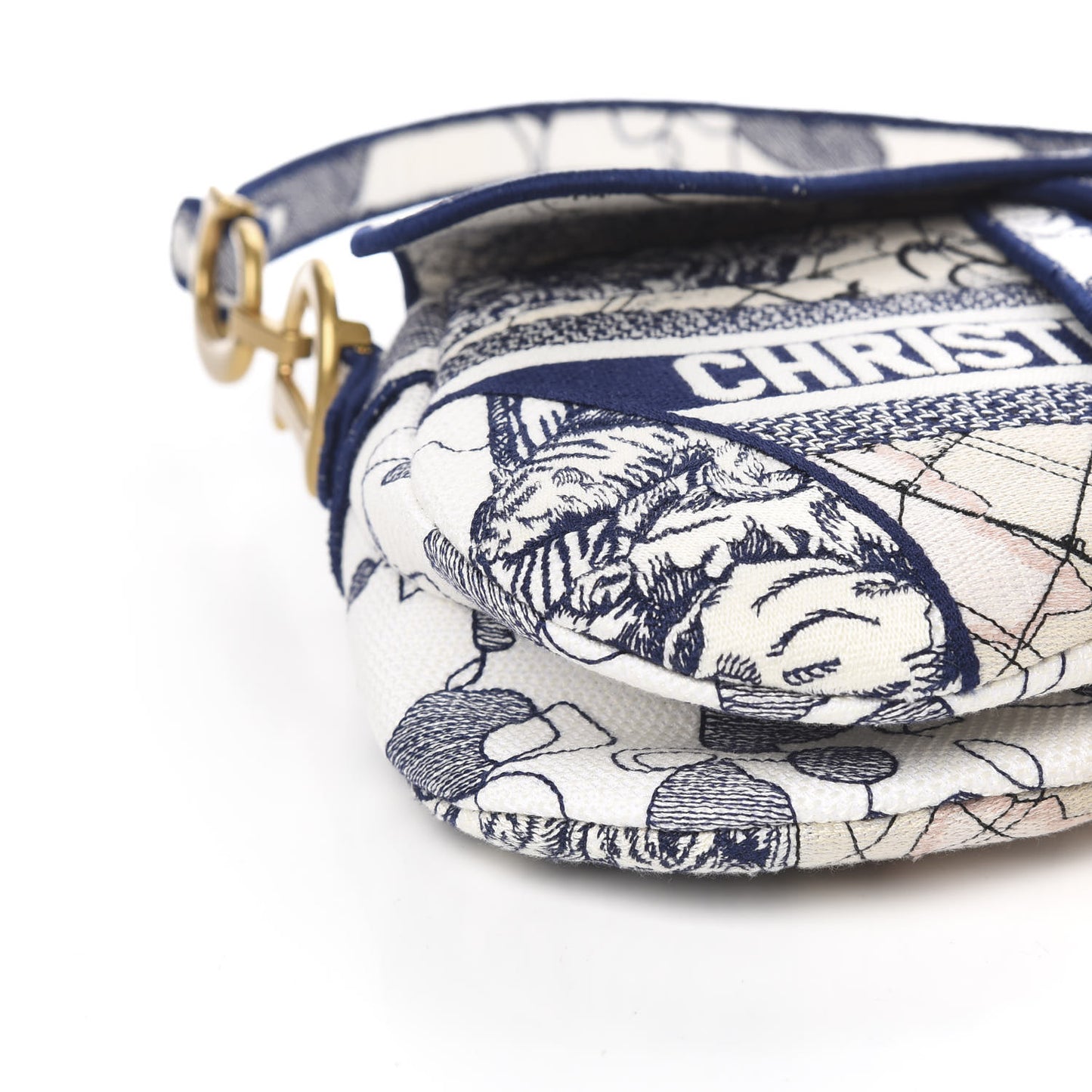 Canvas Embroidered Around the World Saddle Bag Blue