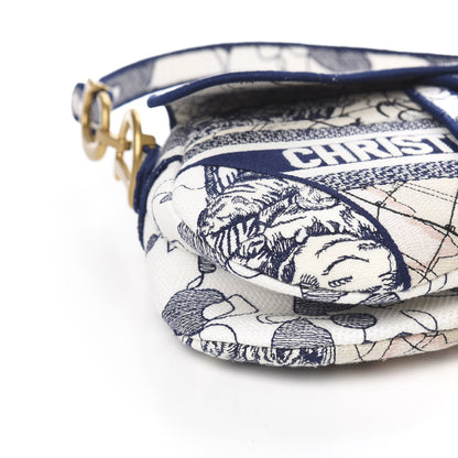Christian Dior Canvas Embroidered Around the World Saddle Bag Blue 9 of 12