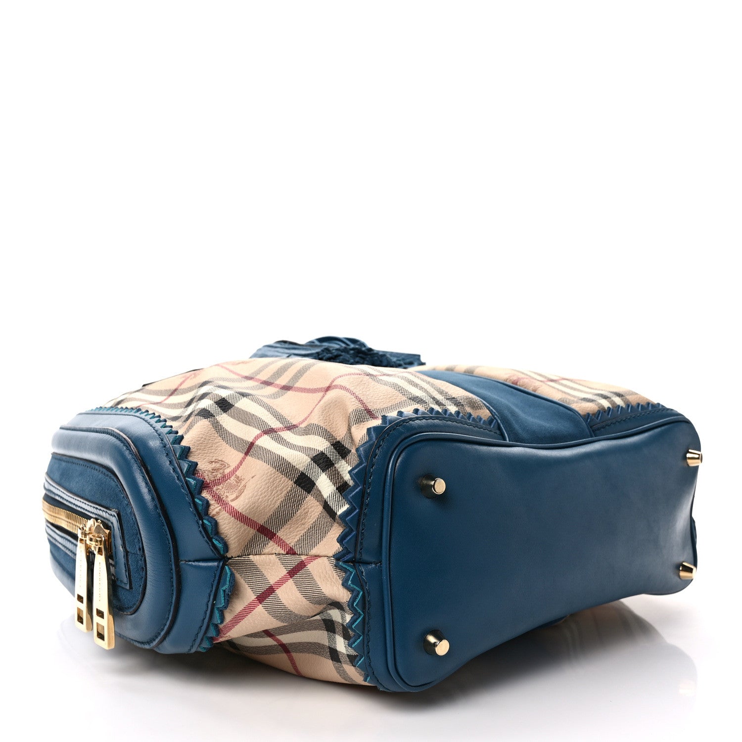 Burberry Haymarket Check Suede Prorsum Tassel Bowling Bag Blue 4 of 9
