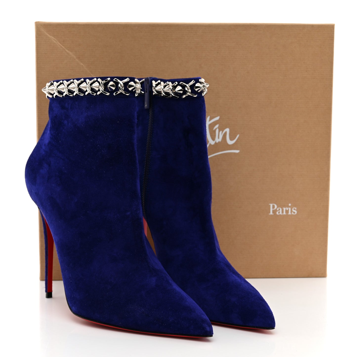Veau Velour Booty Chain 100 Ankle Boots 40.5 Night