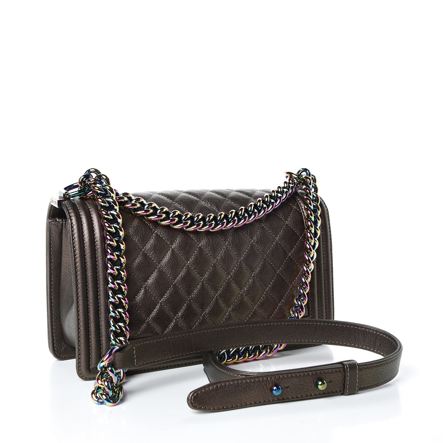 Iridescent Goatskin Quilted Medium Boy Flap Dark Gold