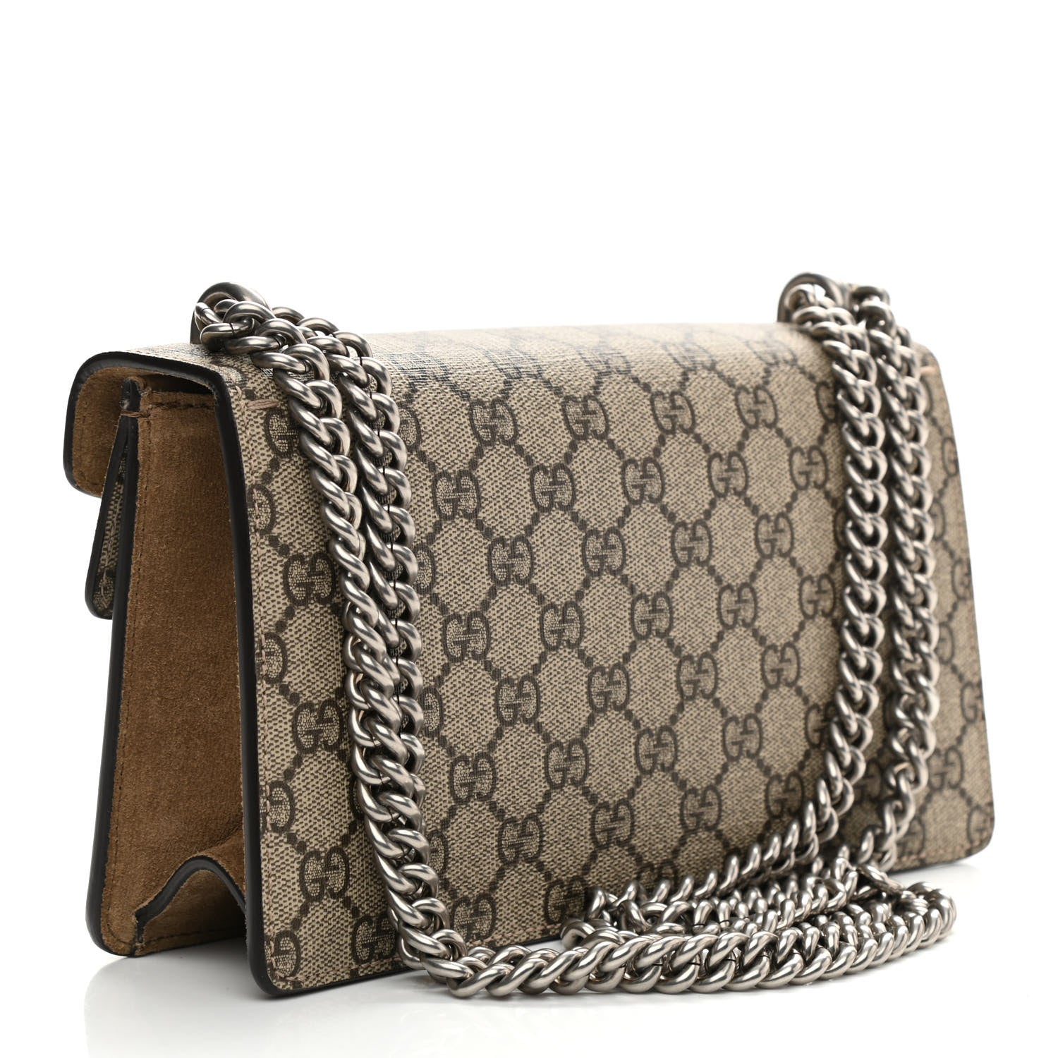 Gucci GG Supreme Monogram Suede Crystal Small Dionysus Shoulder Bag Beige Ebony Taupe 3 of 9