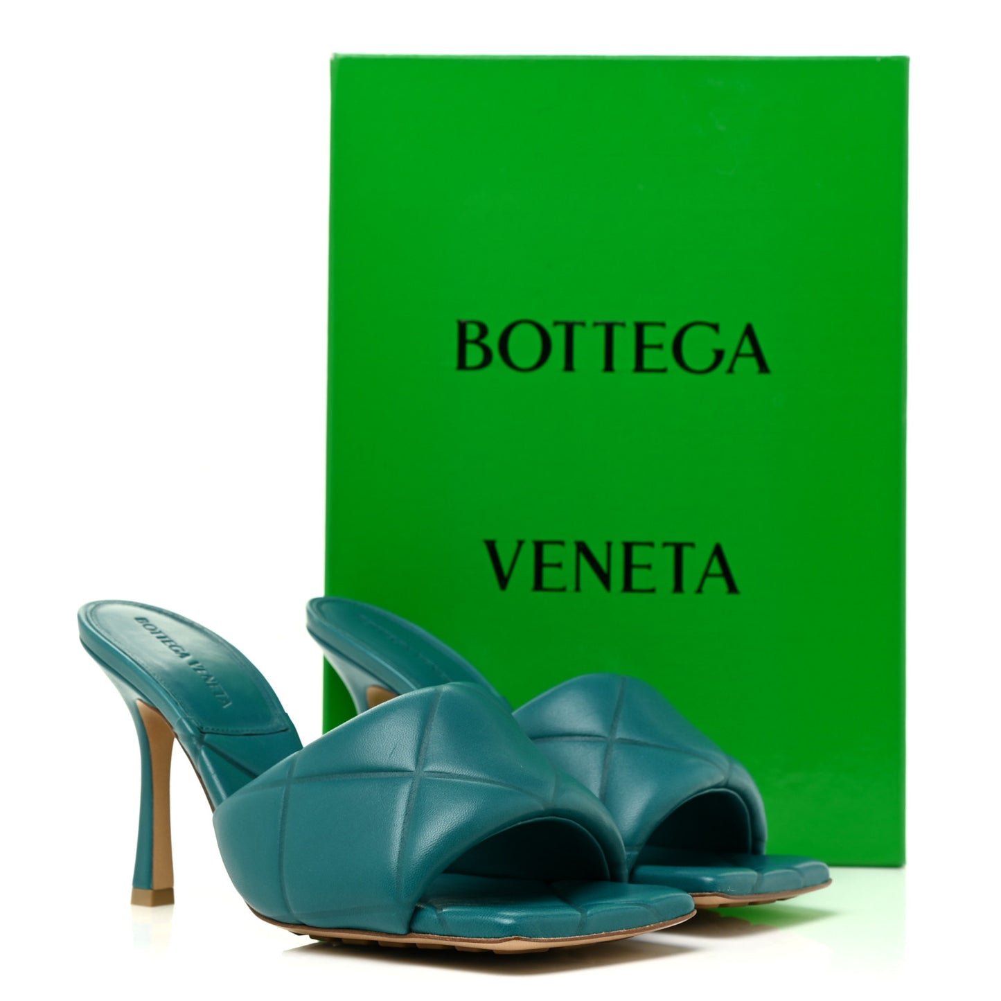 Nappa Quilted Rubber Lido Mule Sandals 38.5 Duck Green