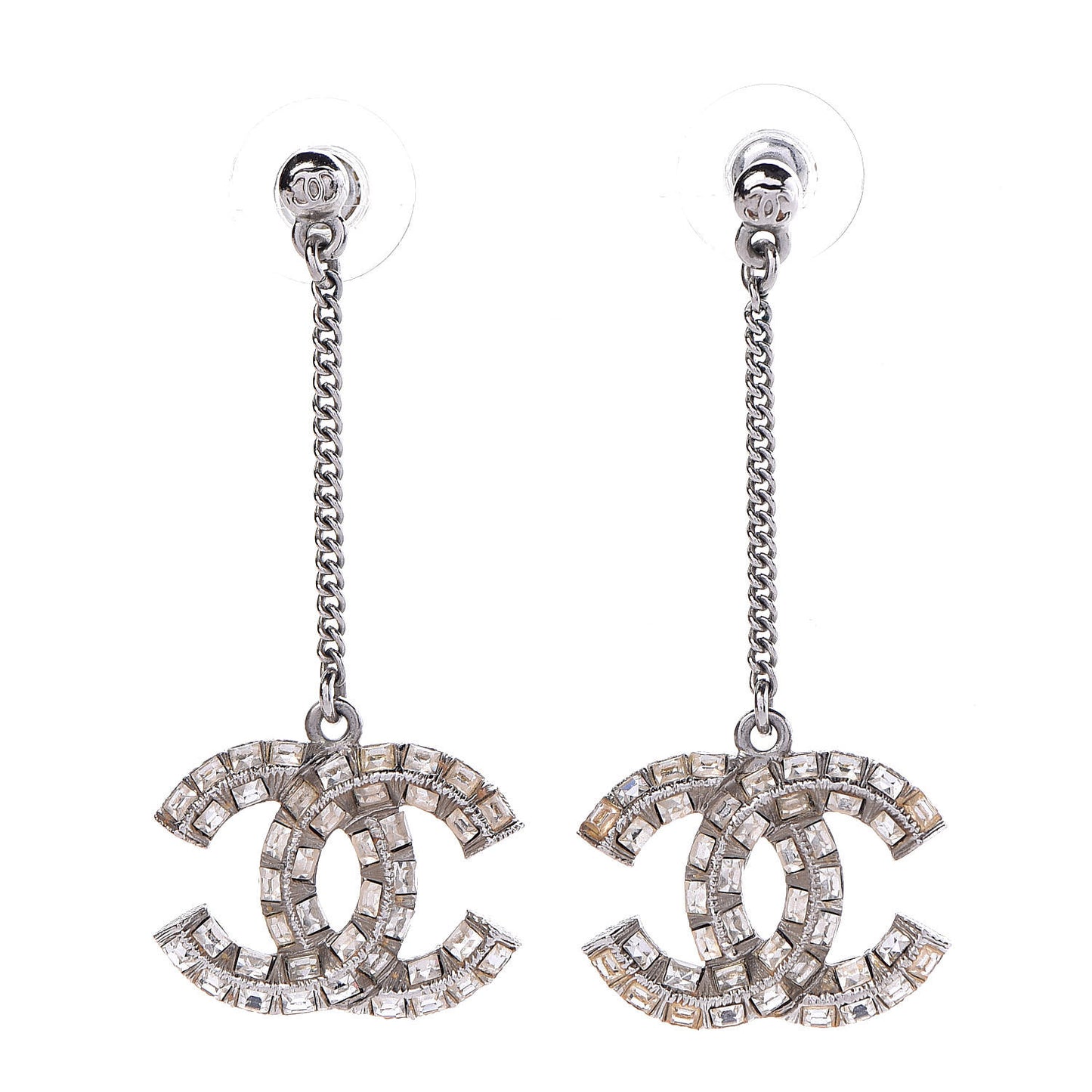 Baguette Crystal CC Dangle Earrings Silver