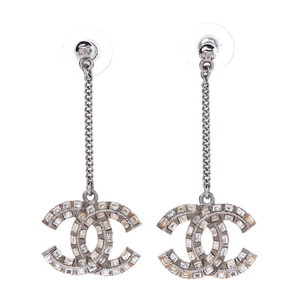 Chanel Baguette Crystal CC Dangle Earrings Silver 1 of 5