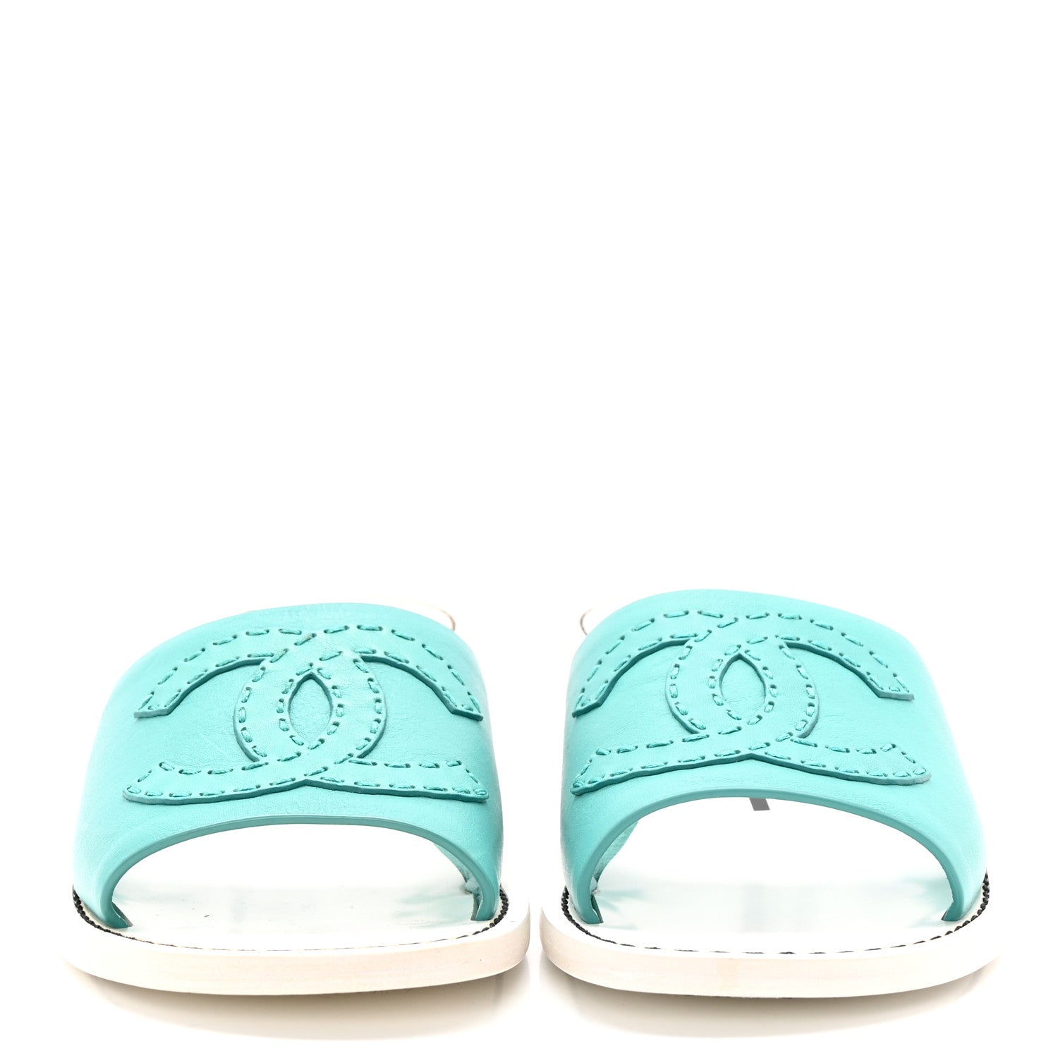 Chanel Calfskin CC Mules 38.5 Turquoise White 2 of 12