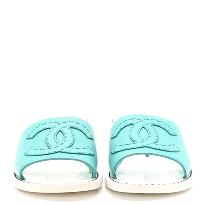 Chanel Calfskin CC Mules 38.5 Turquoise White 2 of 12
