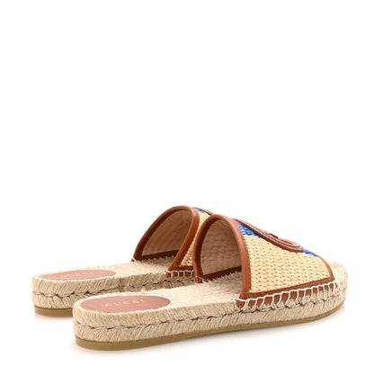 Gucci Raffia Interlocking G Flat Slide Espadrille Sandals 38.5 Natural Harness Brown 5 of 10