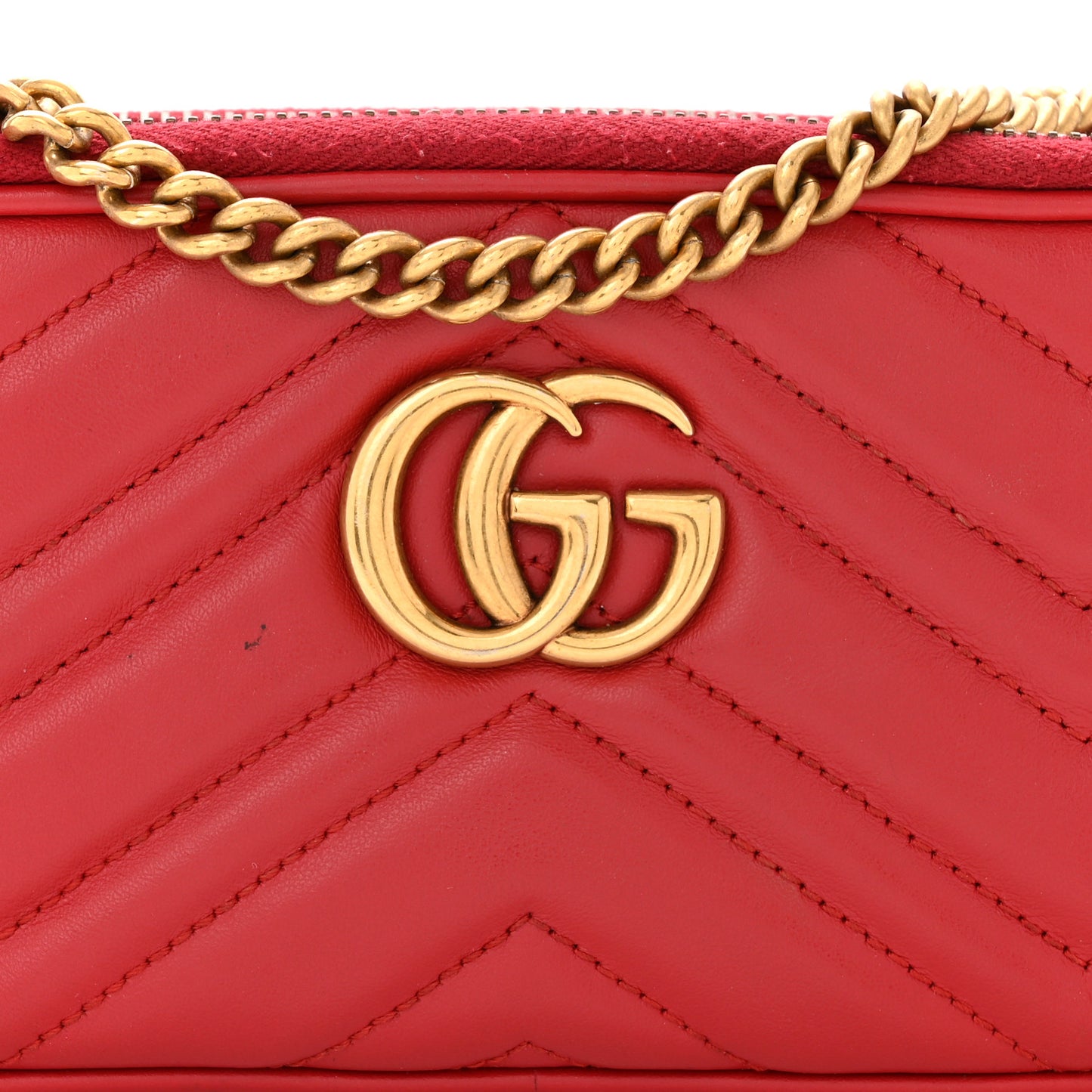 Calfskin Matelasse Mini GG Marmont Chain Crossbody Bag Hibiscus Red