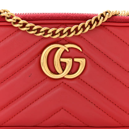 Gucci Calfskin Matelasse Mini GG Marmont Chain Crossbody Bag Hibiscus Red 9 of 12