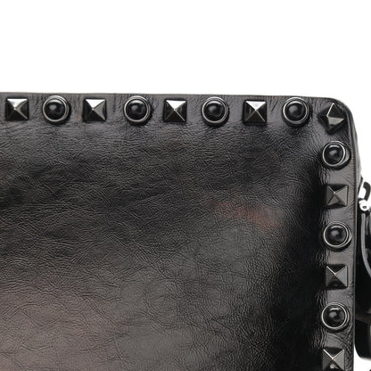 Valentino Garavani Craquele Calfskin Small Guitar Strap Rockstud Rolling Flap Pocket Shoulder Bag Black 10 of 11