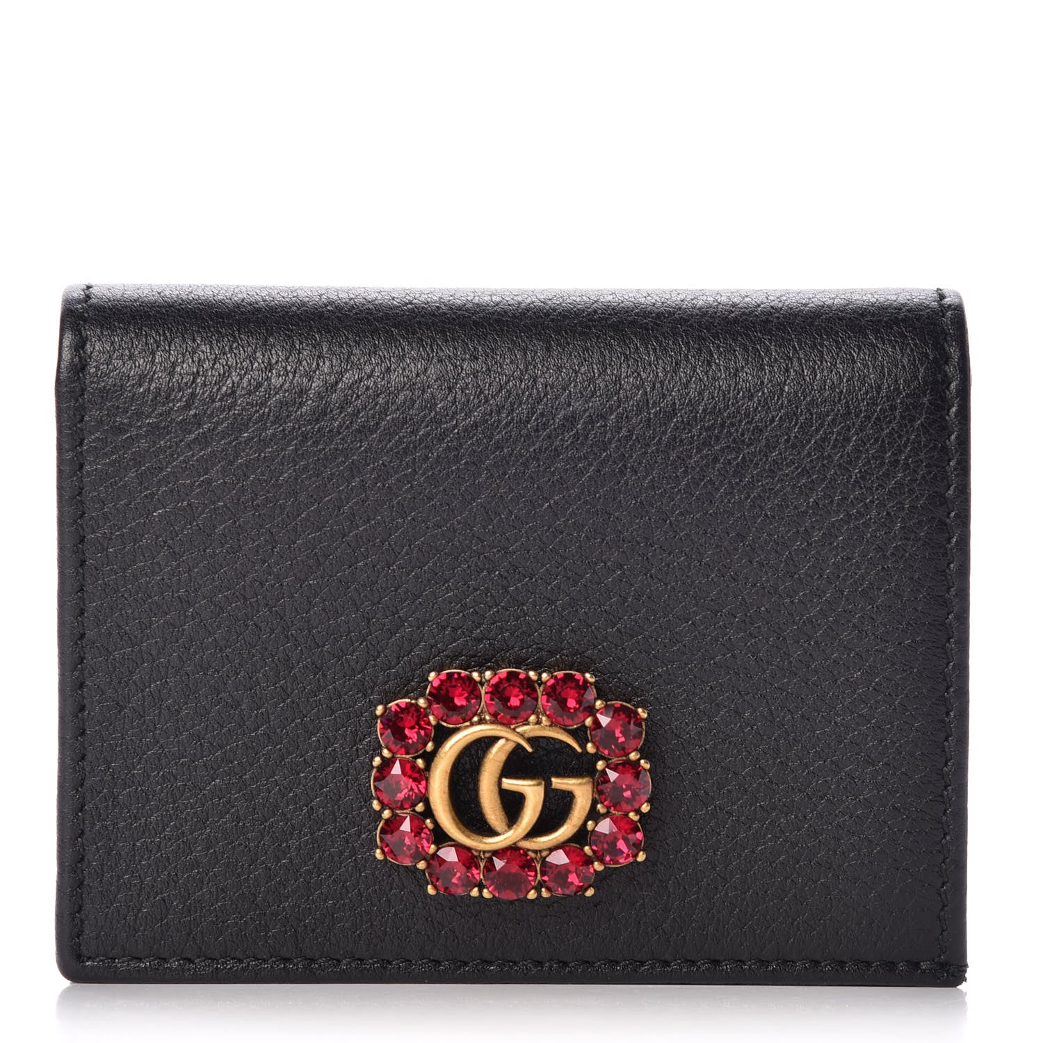 Gucci Calfskin Crystal Double G Card Case Black 1 of 10