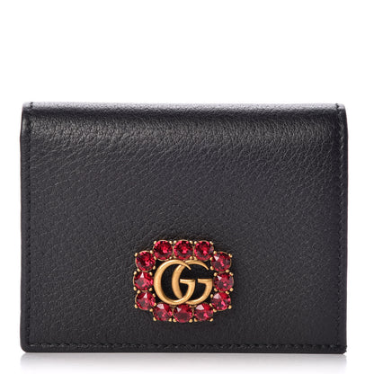 Gucci Calfskin Crystal Double G Card Case Black 1 of 10