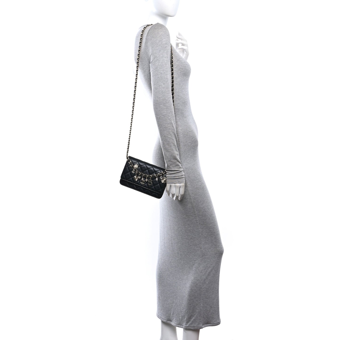 Lambskin Quilted Coco Charms Wallet On Chain Black