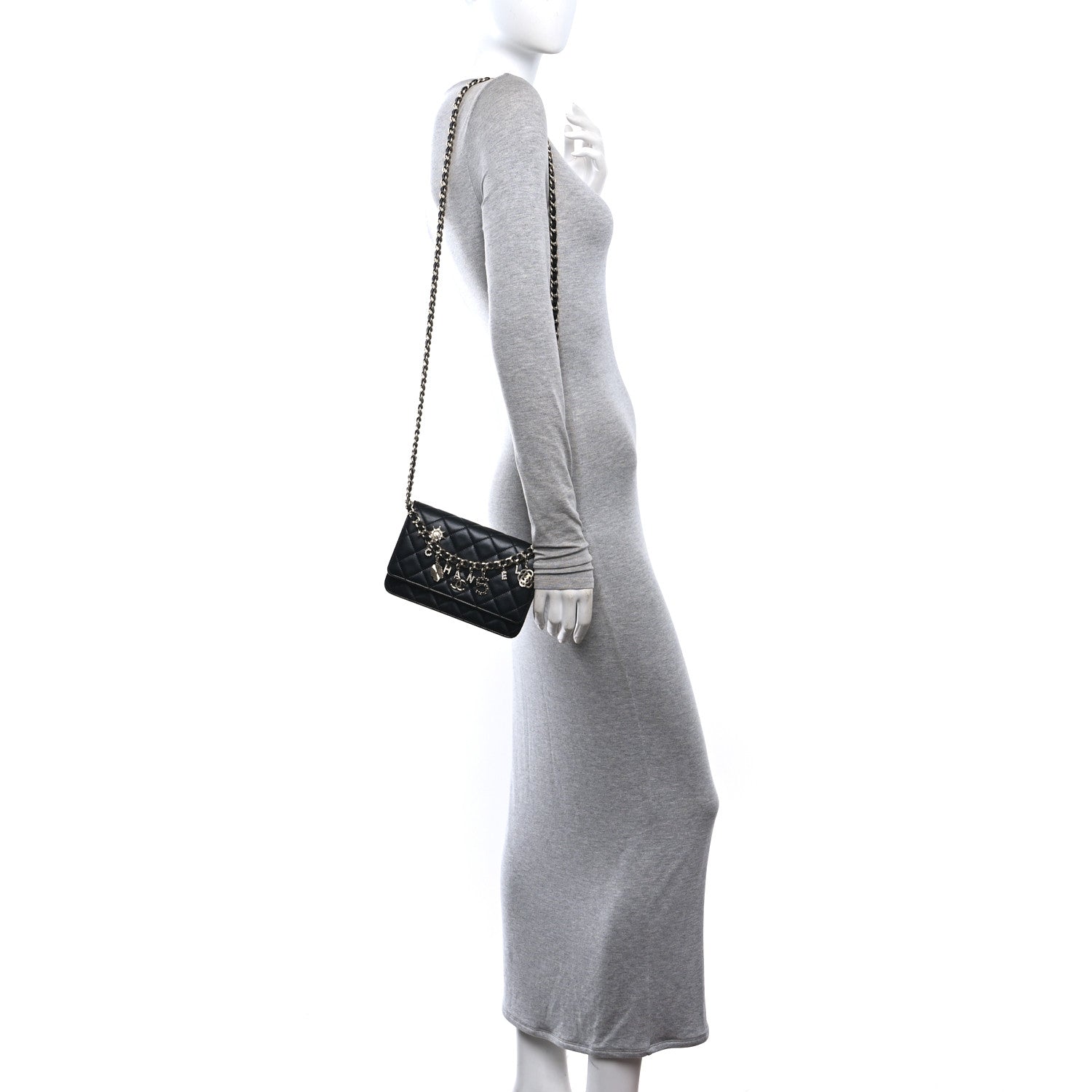 Chanel Lambskin Quilted Coco Charms Wallet On Chain Black 2 of 12