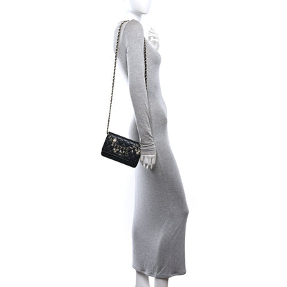 Chanel Lambskin Quilted Coco Charms Wallet On Chain Black 2 of 12