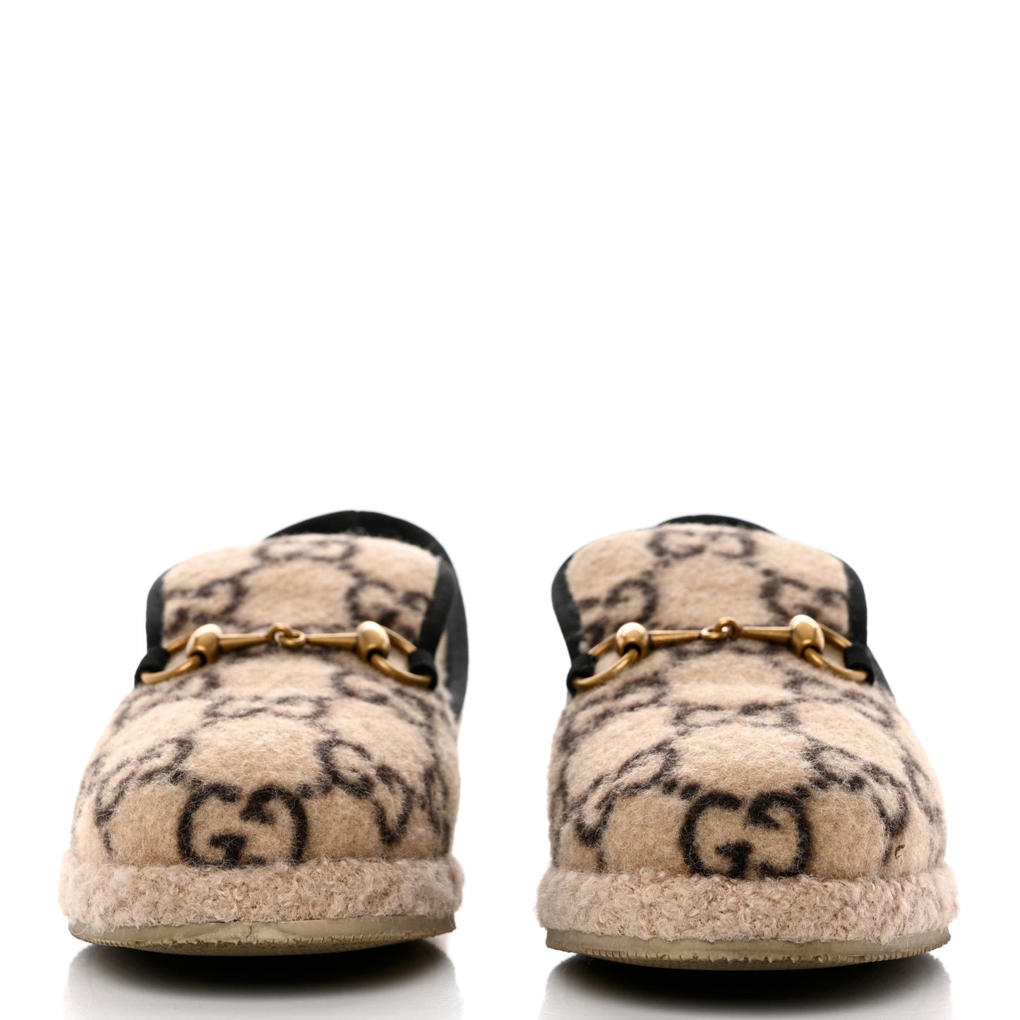 Covered Wool GG Monogram Womens Fria Horsebit Loafers 36.5 Beige Ebony Black Butterscotch