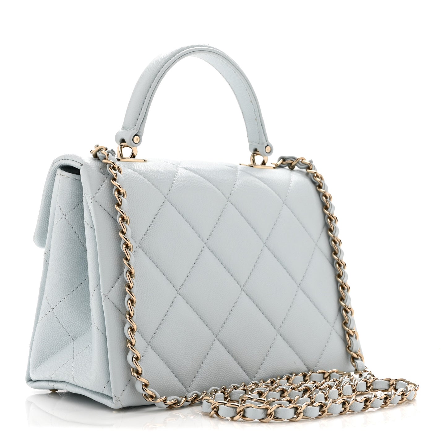 Caviar Quilted Mini Retro Twist Top Handle Flap Light Blue
