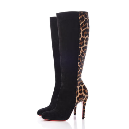 Christian Louboutin Veau Velours Pony Hair Acheval 100 Knee Boots 38.5 Black Leopard 3 of 10