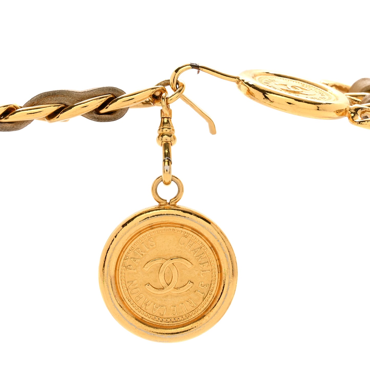 Metal Medallion CC Triple Chain Belt Gold