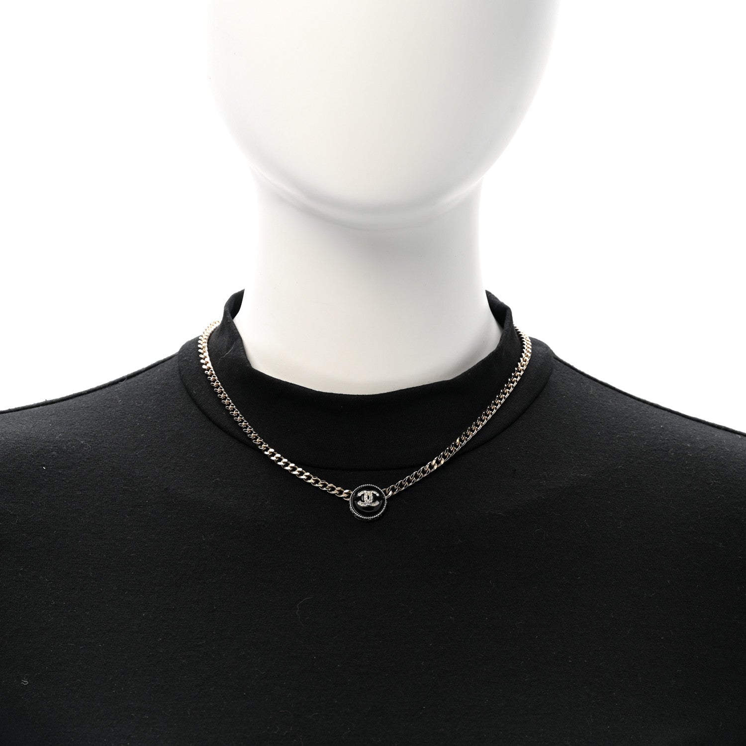 Chanel Crystal Resin CC Chain Link Short Necklace Black Gold 2 of 5