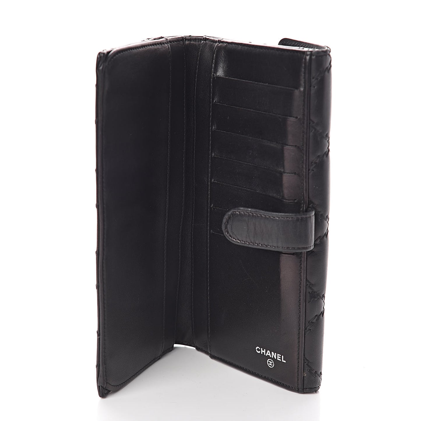 Calfskin Double Stitch Hamptons Flap Wallet Black