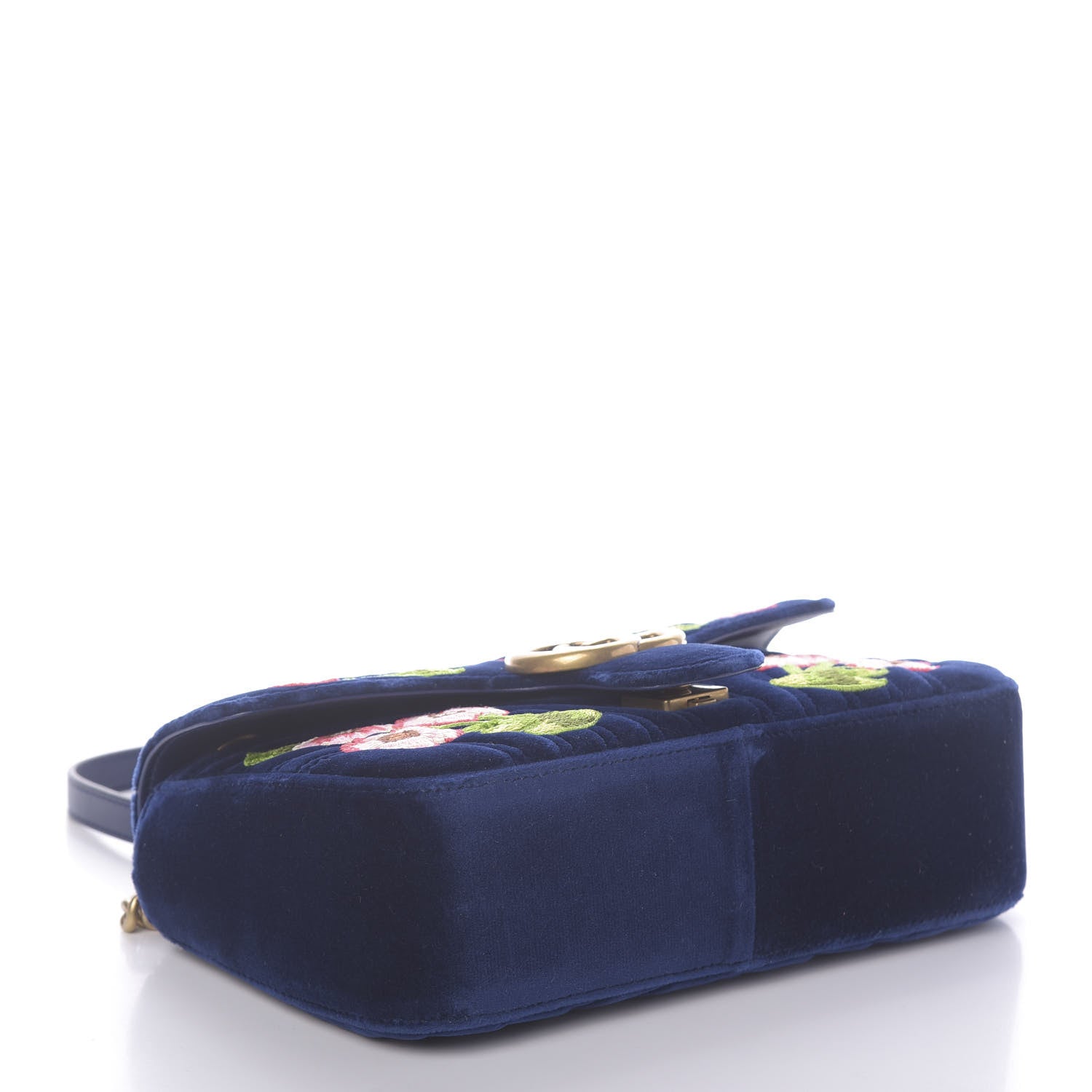 Gucci Velvet Matelasse Deer Embroidered Small GG Marmont Shoulder Bag Cobalt 4 of 8