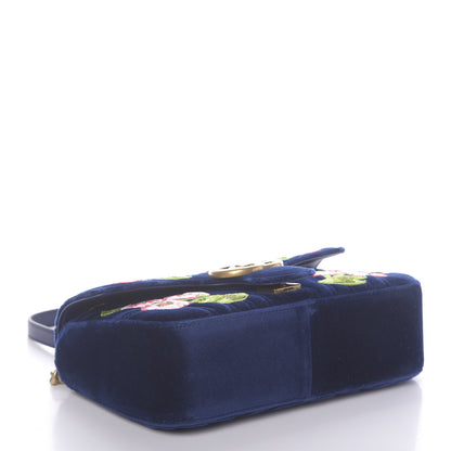 Gucci Velvet Matelasse Deer Embroidered Small GG Marmont Shoulder Bag Cobalt 4 of 8
