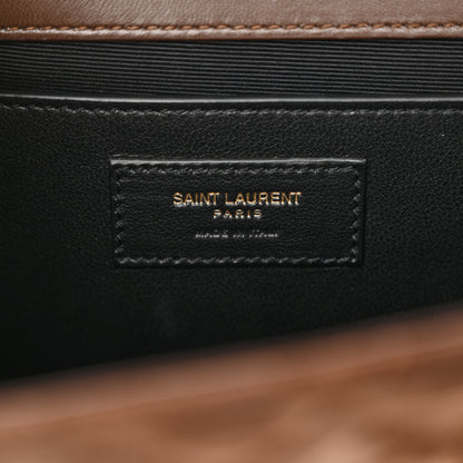 Saint Laurent Suede Mixed Matelasse Triquilt Medium Monogram Envelope Satchel Bark Brown 6 of 12