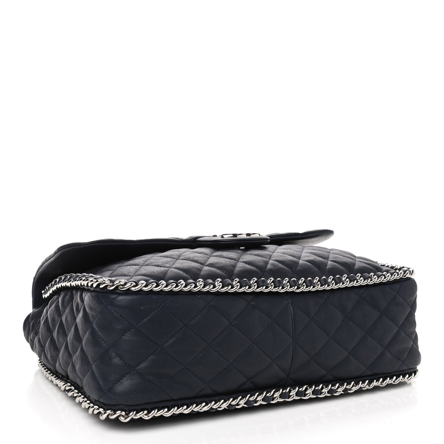 Chanel Washed Lambskin Quilted Chain Around Maxi Flap Dark Navy Blue 3 of 4