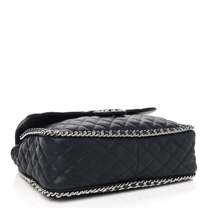 Chanel Washed Lambskin Quilted Chain Around Maxi Flap Dark Navy Blue 3 of 4