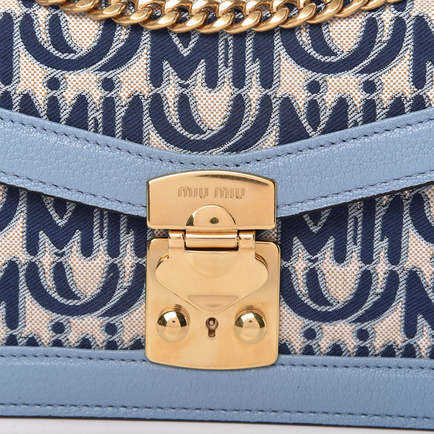Miu Miu Jacquard Madras Confidential Logo Shoulder Bag Blue 12 of 12