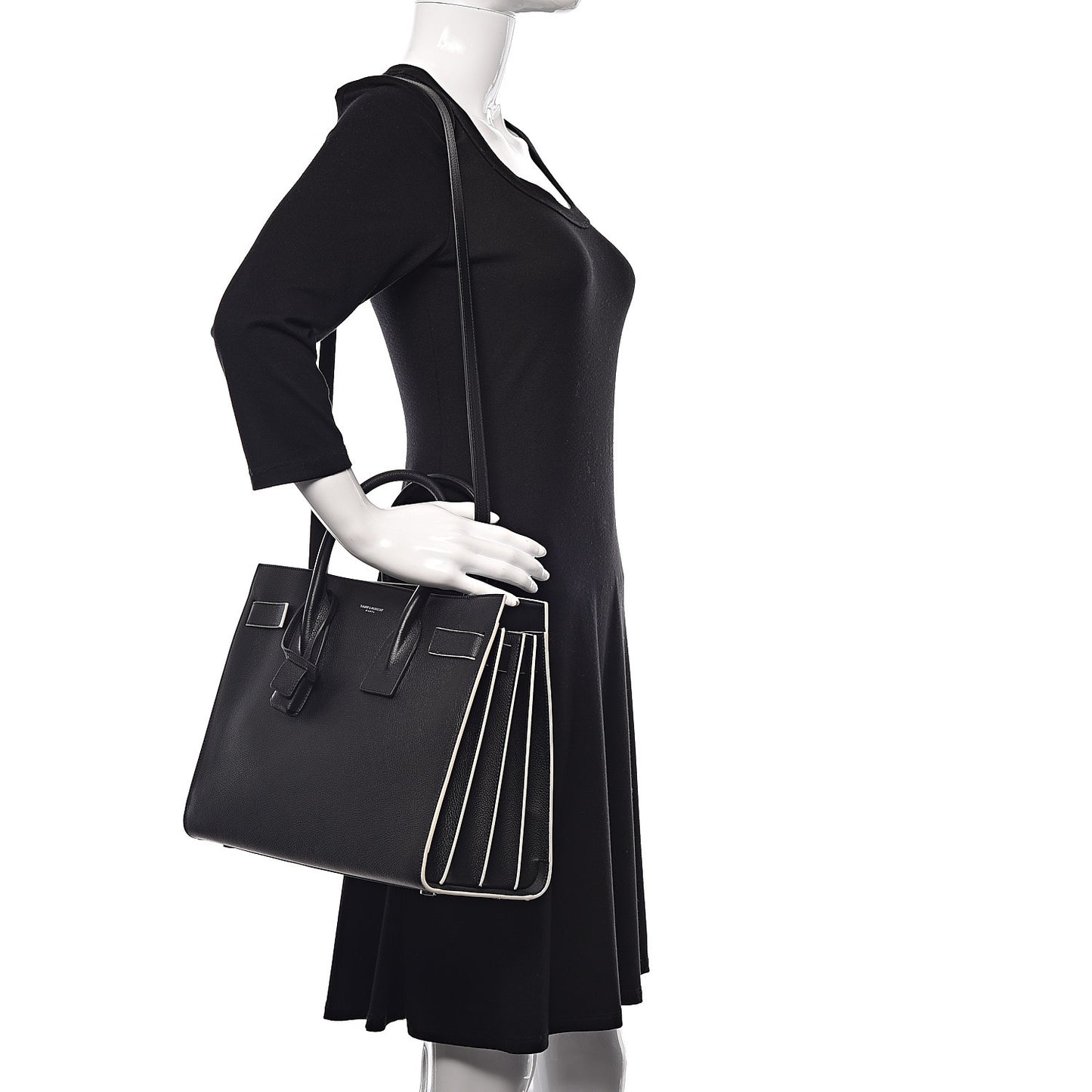 Grained Calfskin Topstitch Small Sac De Jour Black Porcelain