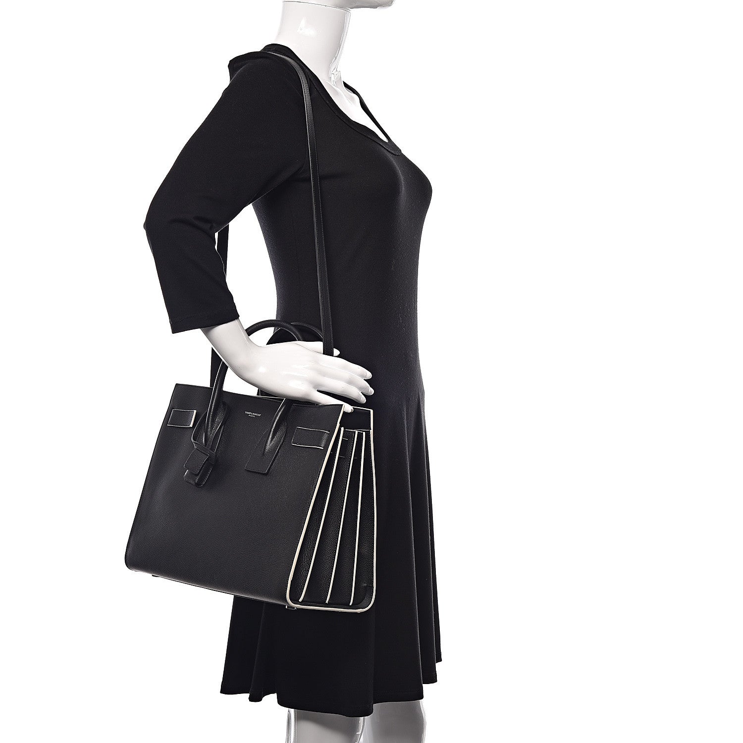 Saint Laurent Grained Calfskin Topstitch Small Sac De Jour Black Porcelain 2 of 9