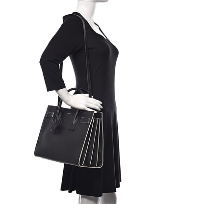 Saint Laurent Grained Calfskin Topstitch Small Sac De Jour Black Porcelain 2 of 9