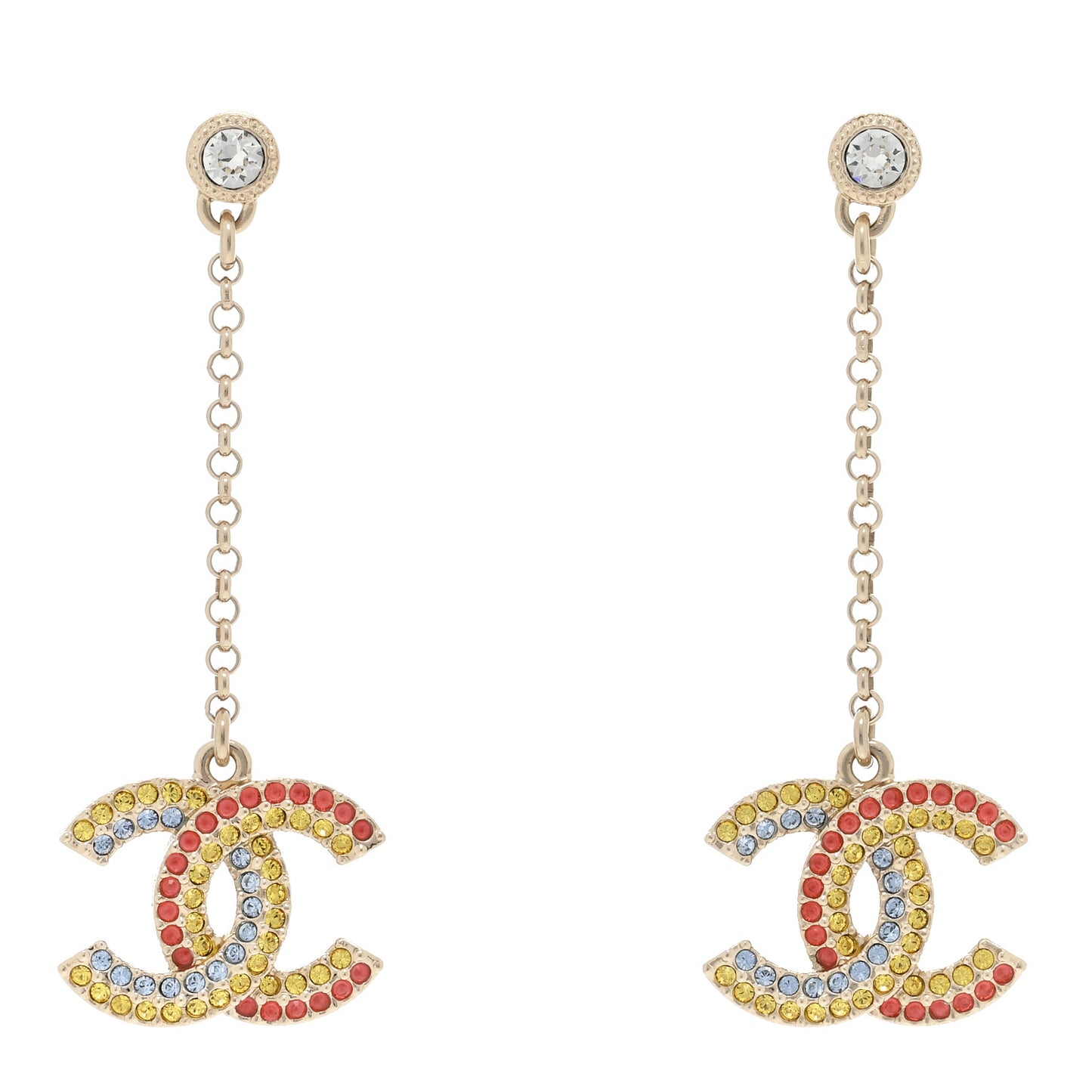 Crystal CC Drop Earrings Gold Multicolor