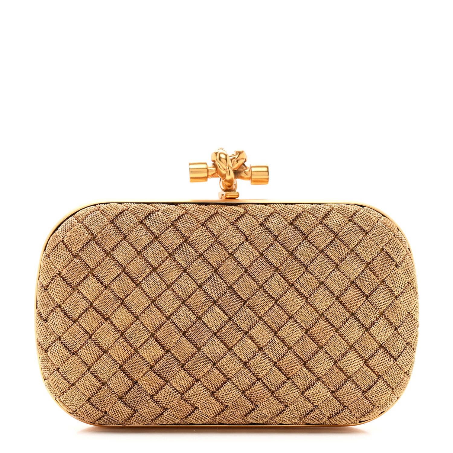 Bottega Veneta Intreccio Oro Bruciato Knot Clutch 1 of 7