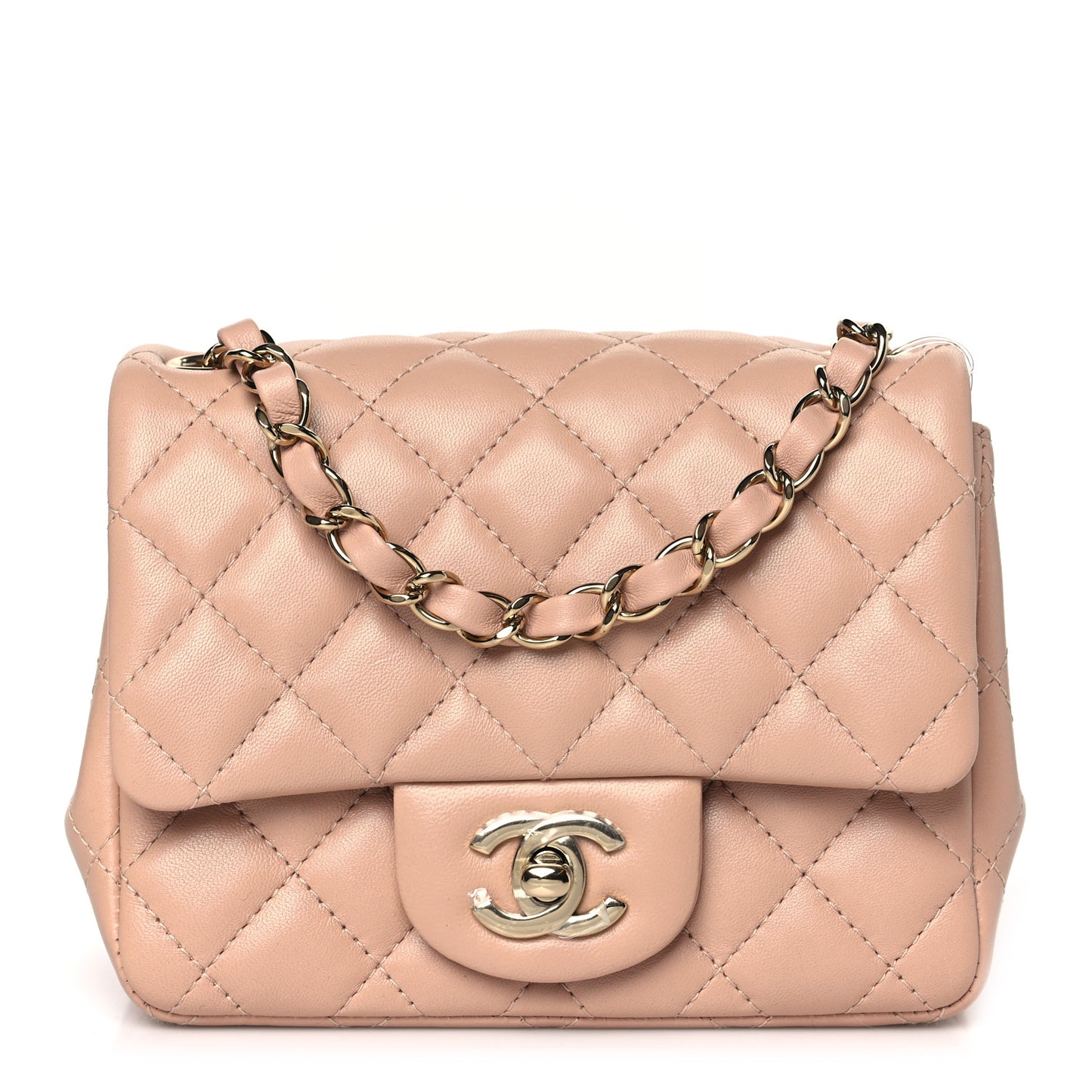 Lambskin Quilted Mini Square Flap Beige