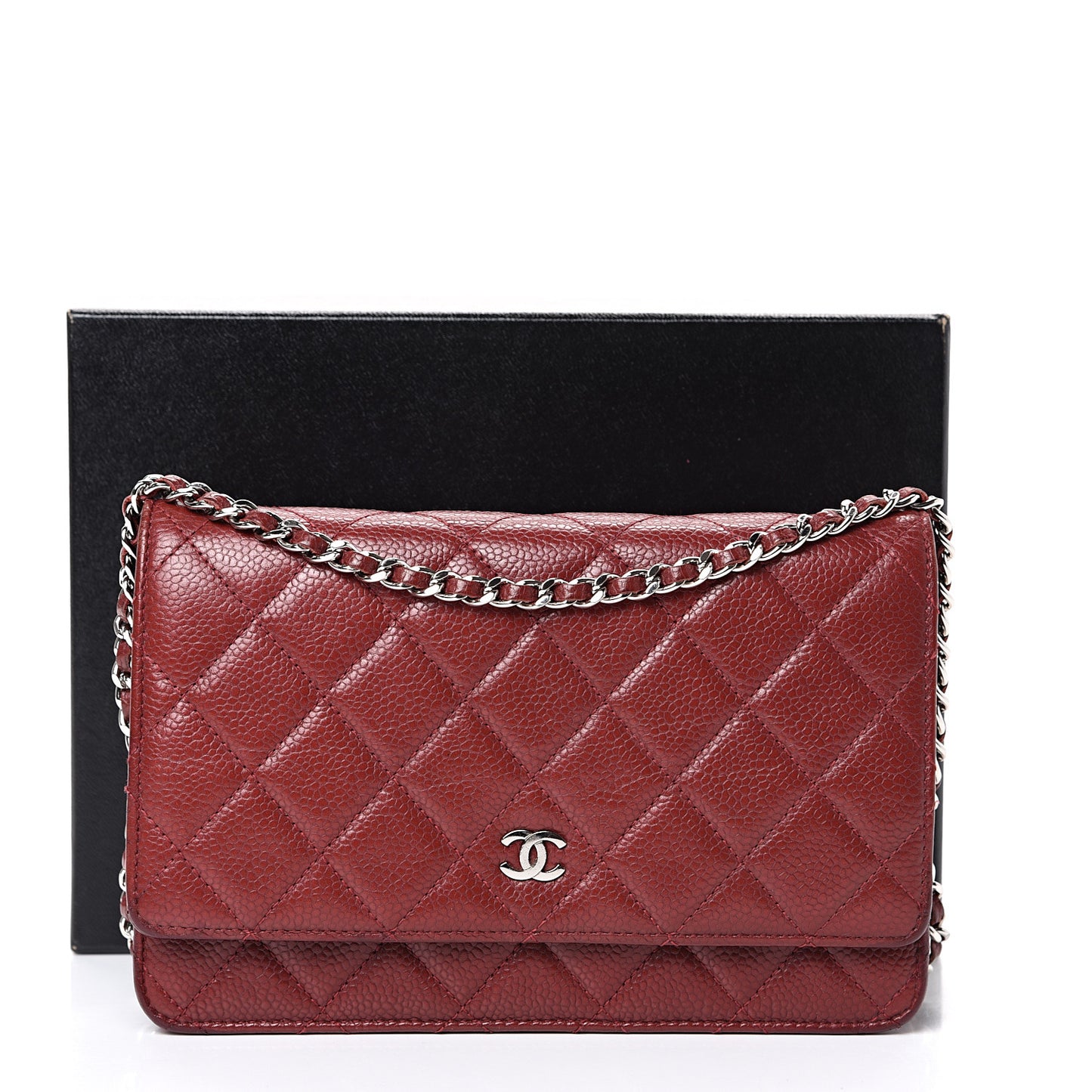 Caviar Quilted Wallet On Chain WOC Dark Red