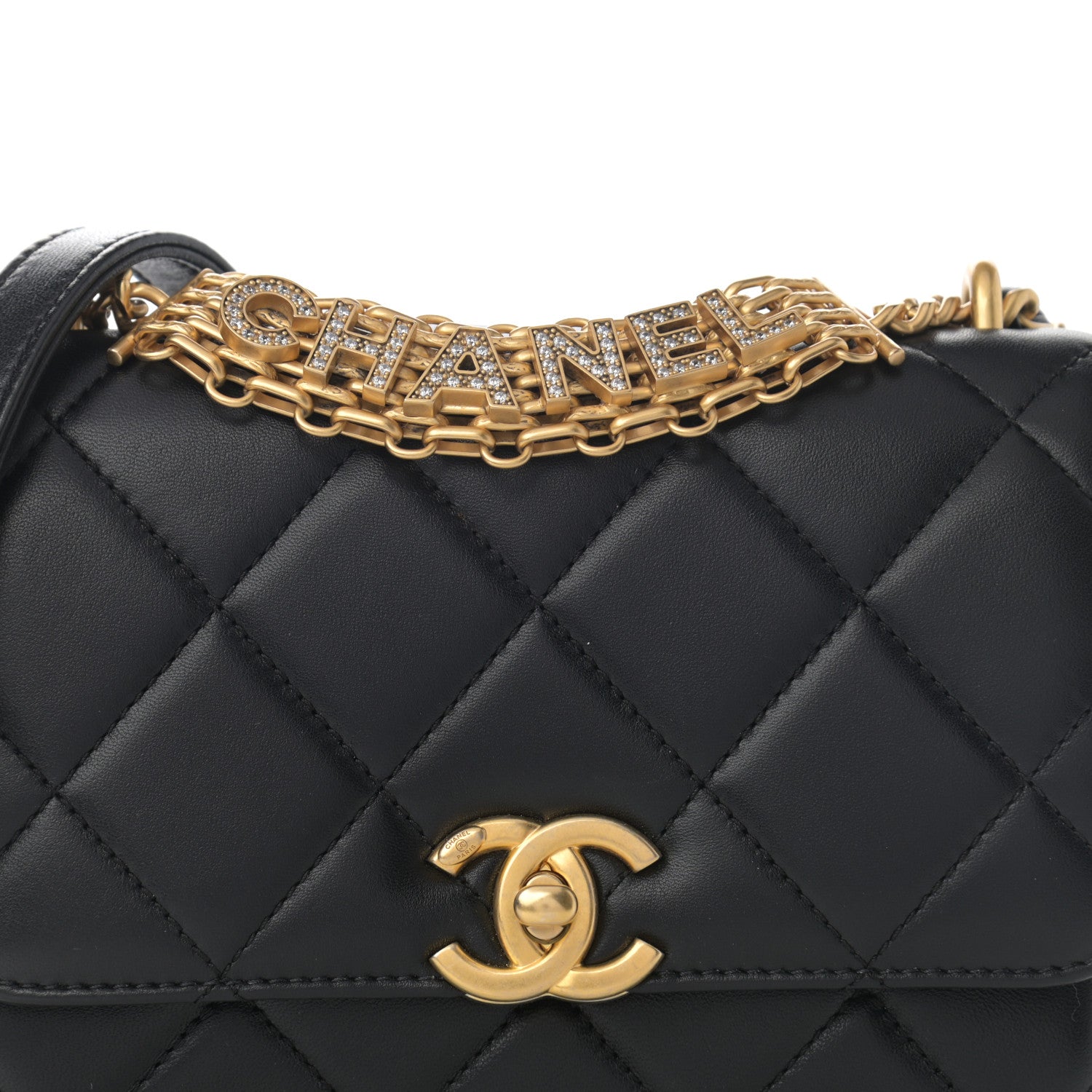 Chanel Lambskin Quilted Mini CC Crystal Logo Chain Flap Black 8 of 14