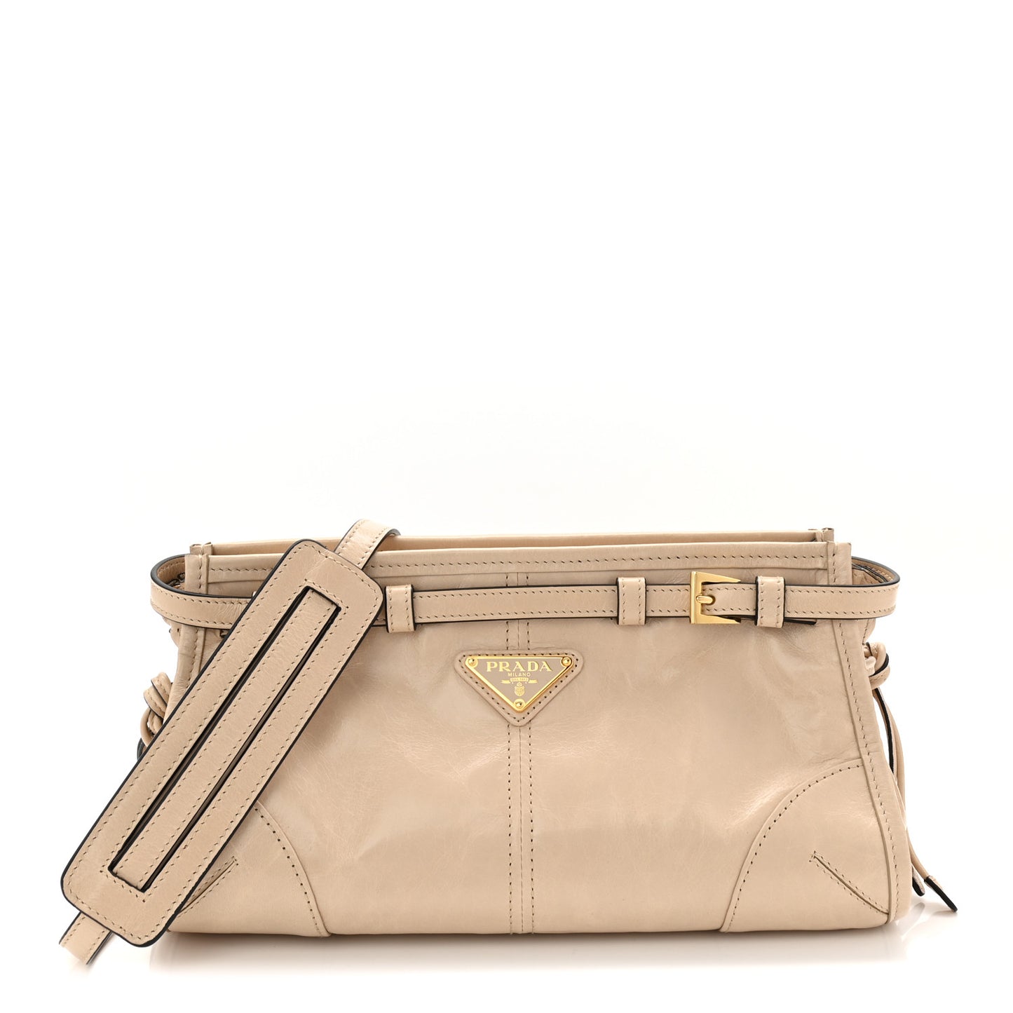 Glossy Calfskin Triangle Small Bonnie Shoulder Bag Travertine