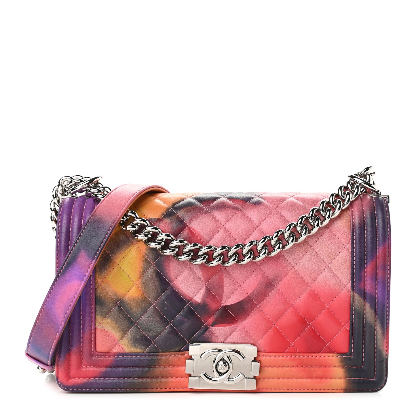 Printed Lambskin Quilted Medium Flower Power Boy Flap