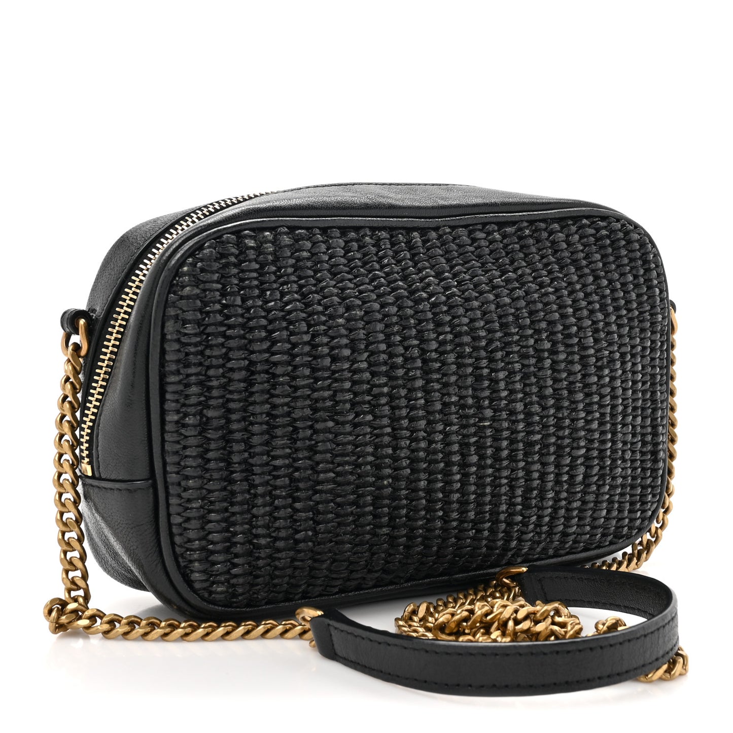 Raffia Canvas Monogram Mini Lou Camera Bag Black