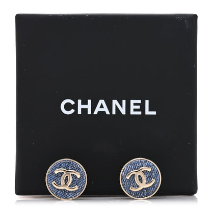 Chanel Metal Enamel CC Denim Round Earrings Gold Blue 5 of 5