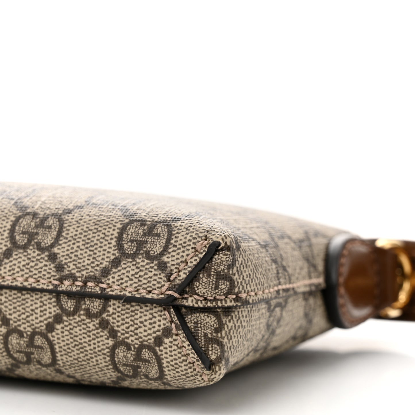 GG Supreme Monogram Azalea Calfskin Small Retro Interlocking G Wristlet Messenger Bag Beige Ebony Brown Sugar