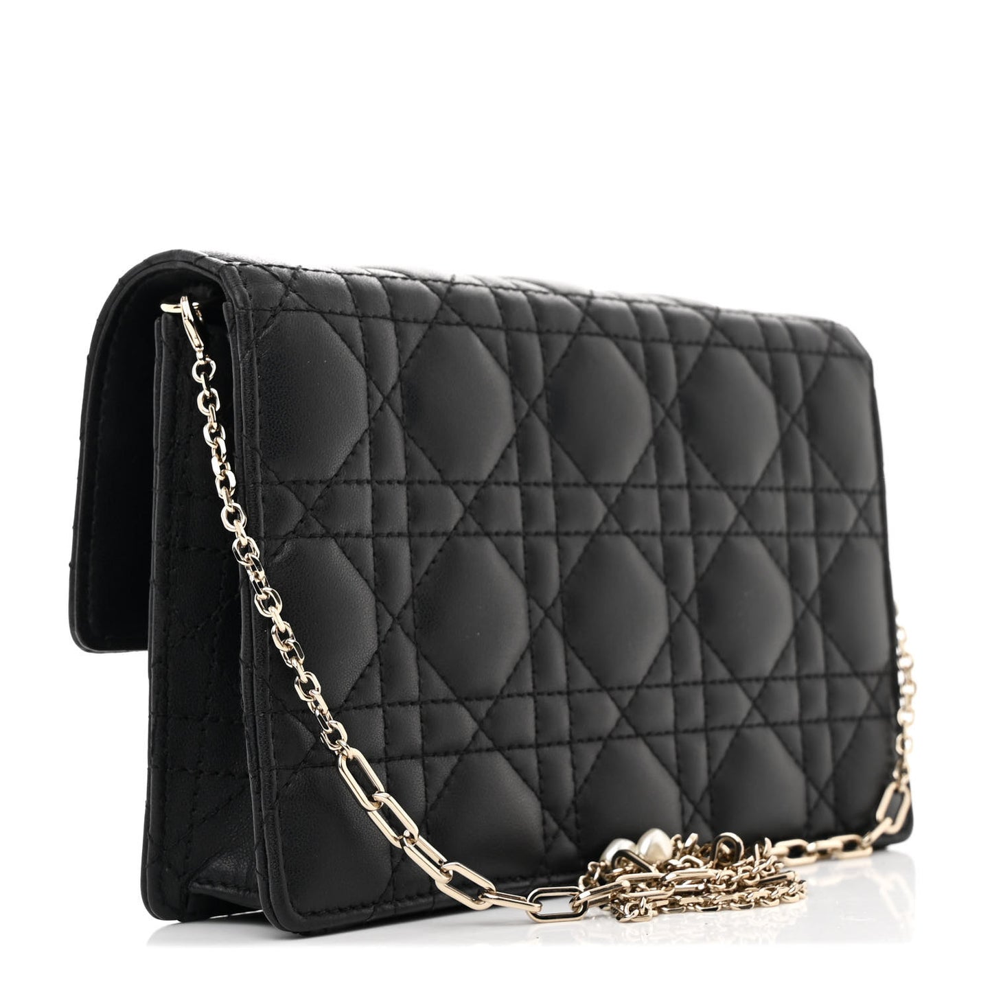 Lambskin Cannage Lady Dior Chain Pouch Black